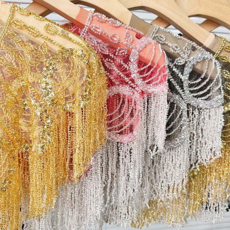 Stole Wedding Shawl - G92D Haftowane cekiny Zroszony frędzle Szal