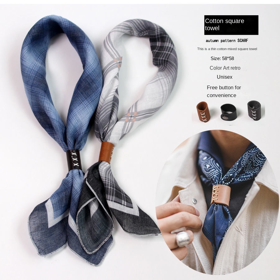 Ascot Neck Scarf - Męski kwadratowy szalik z guzikami Bawełniany
