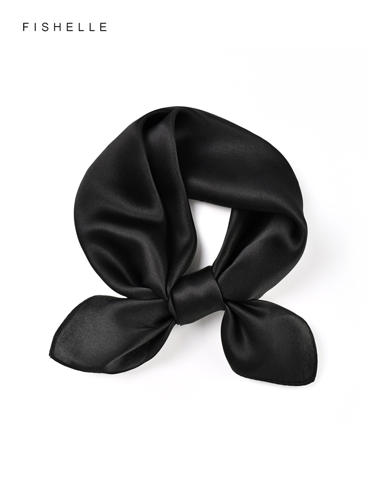 Silk Neck Scarf - Jednolity kolor czarny czysty jedwabny szalik